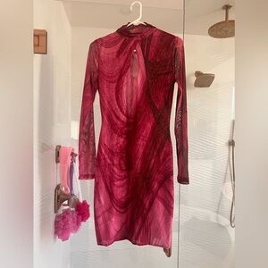Farai London Pink Mesh Keyhole Dress